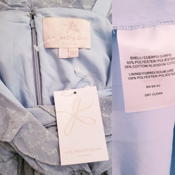 Gal Meets Glam Dress Wrap Helena V Neck Tiered Belt Eyelet Flowy Blue Light NWT - Picture 3 of 10